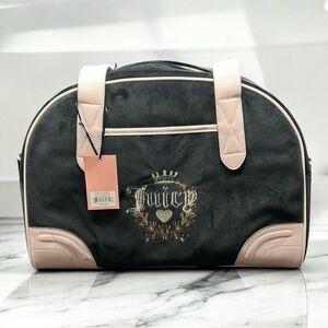 JUICY COUTURE Heritage Dome Weekender Duffel Velour Bag and Coin Purse– Licorice
